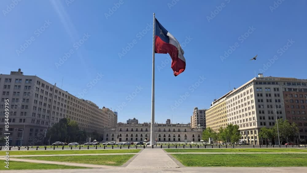 Giant Chilean flag from La Moneda Palace in Santiago