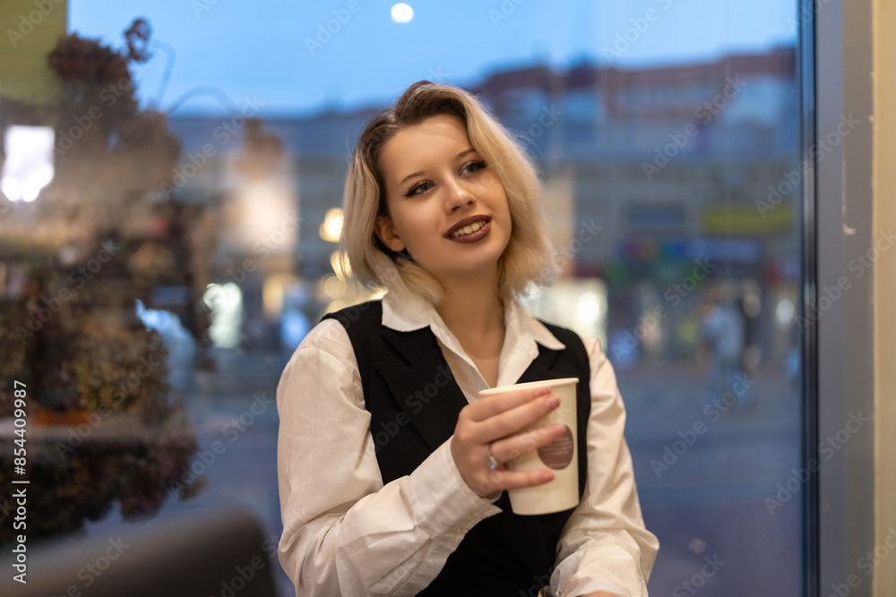 Portrait of a young beautiful blonde girl in an evening spring city. Portrait of a young beautiful blonde girl in an evening spring city.