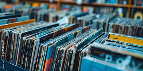A large collection of old vinyl records in a record store.