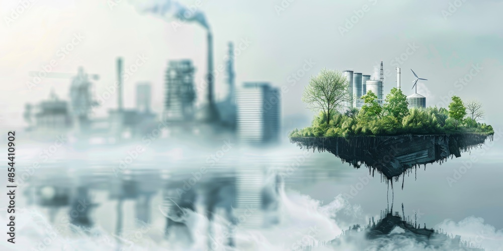 Fototapeta premium The photo shows a floating island with a city.
