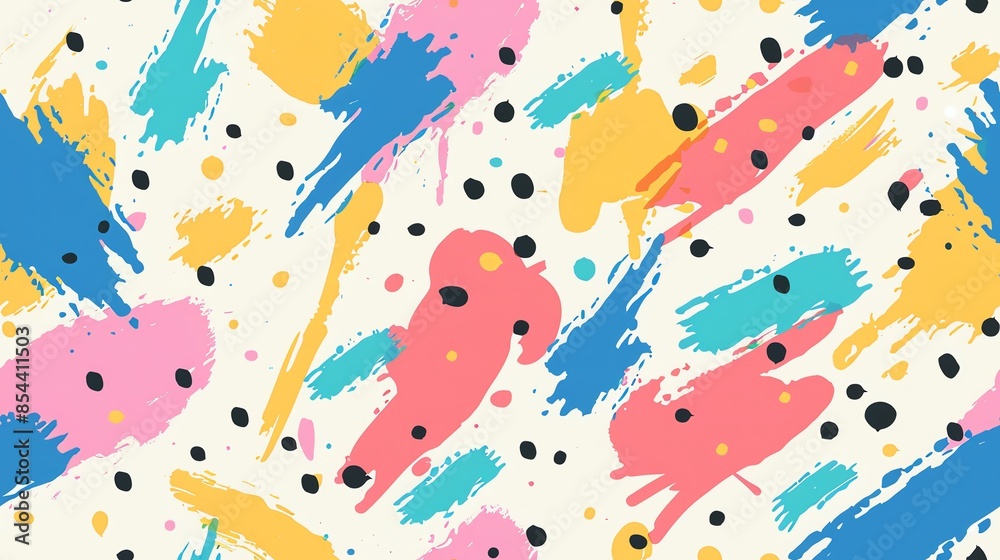 Generate a seamless pattern with random paint strokes and dots in complementary colors Generate a seamless pattern with random paint strokes and dots in complementary colors