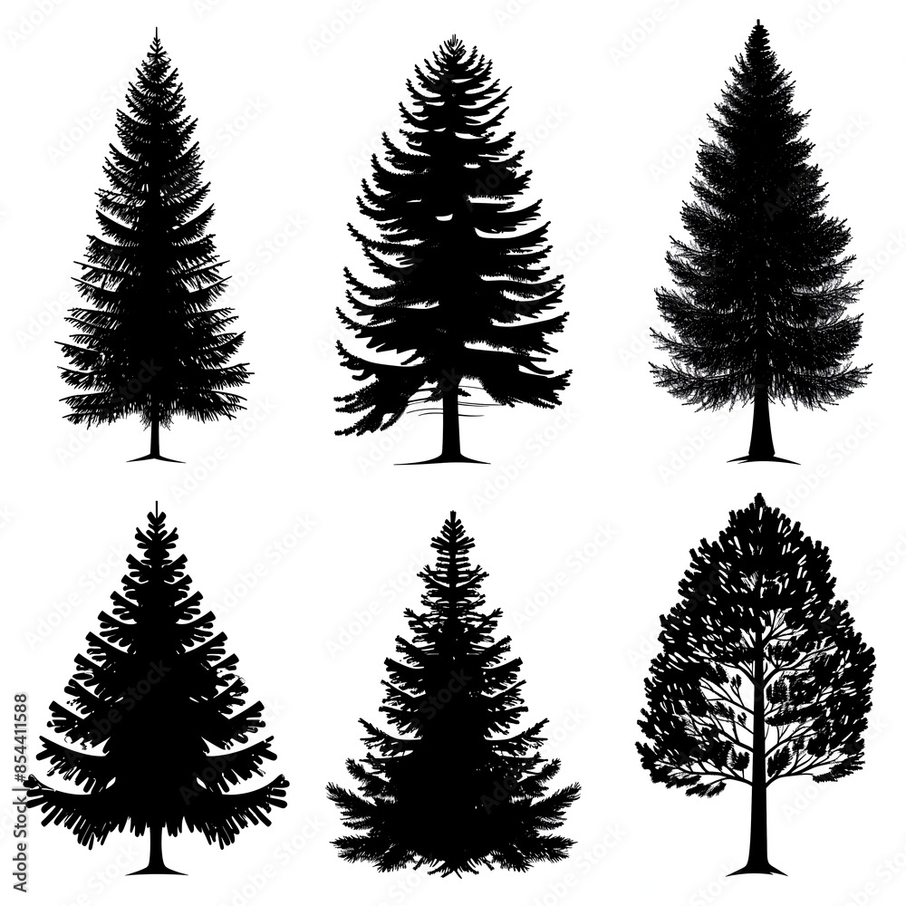 Obraz premium silhouettes of pine forest on a white background