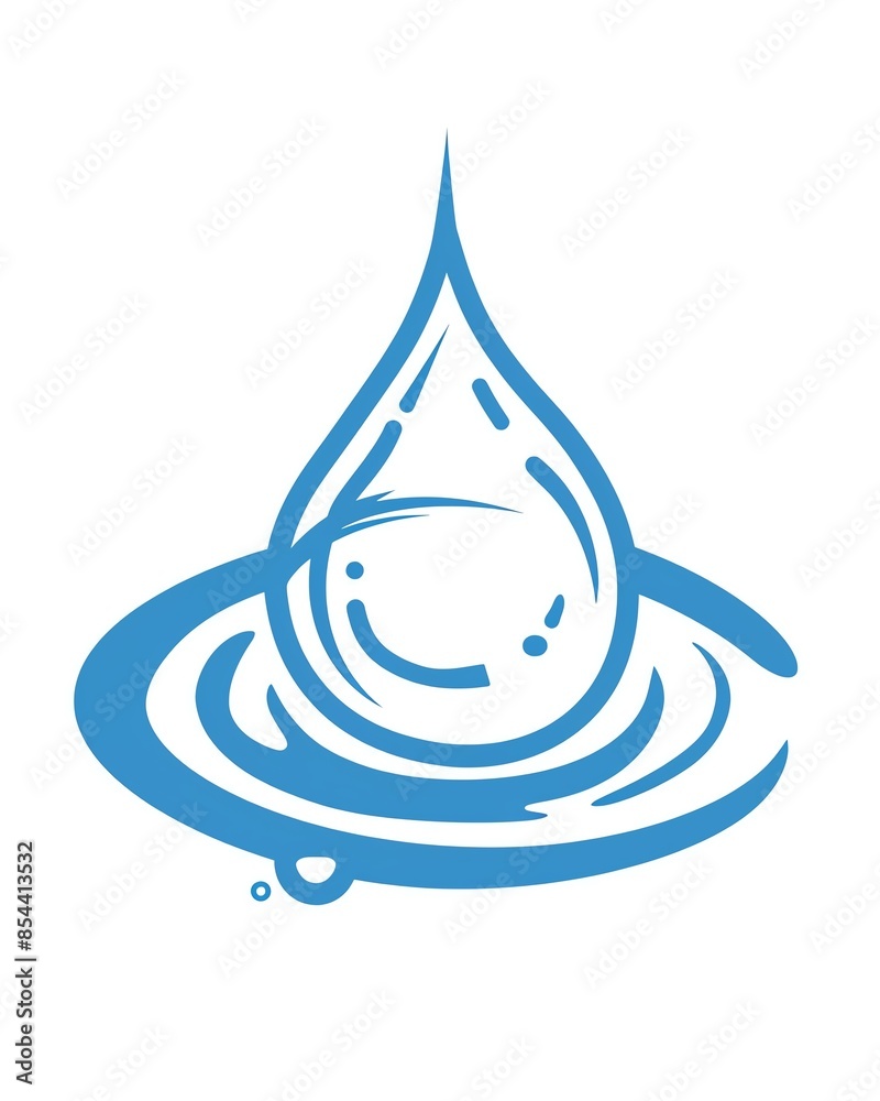 A blue water droplet with ripples on a white background. Simple design, ideal for environmental, water-related themes. A blue water droplet with ripples on a white background. Simple design, ideal for environmental, water-related themes.