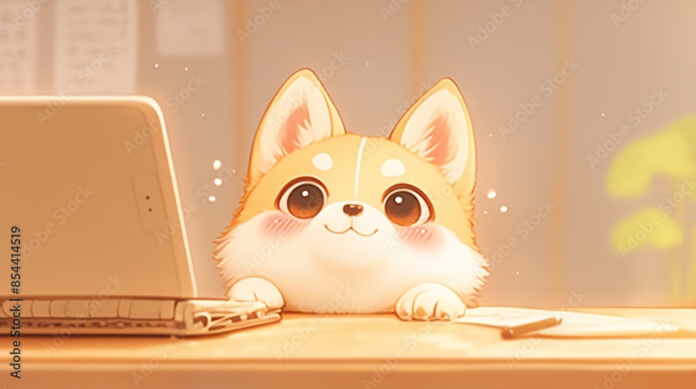 Fototapeta premium デスクワークをしているかわいい犬9