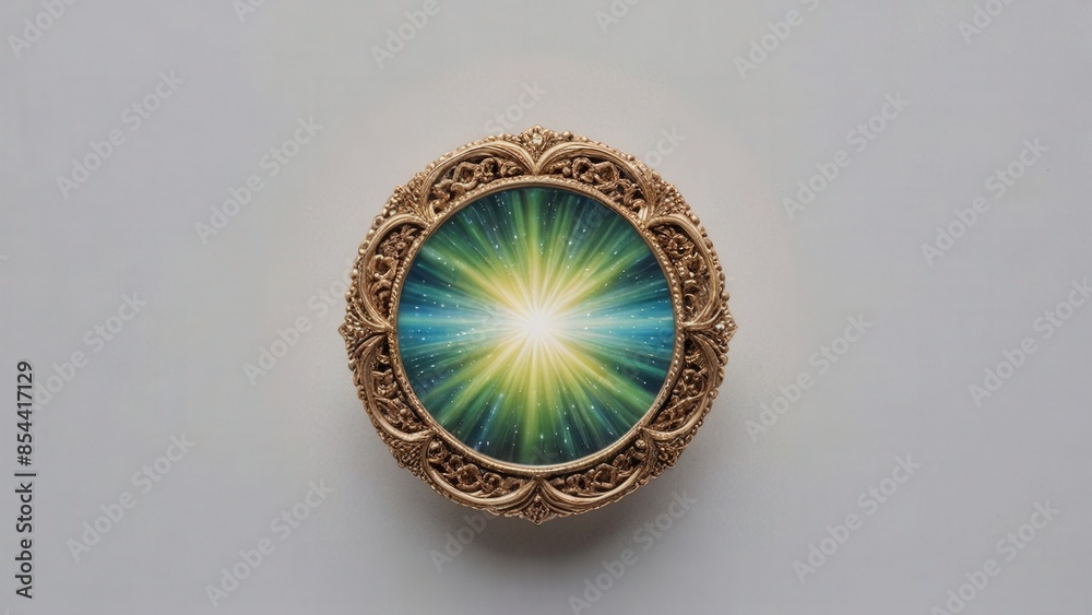Gold Ornate Frame With Green and Blue Abstract Design.