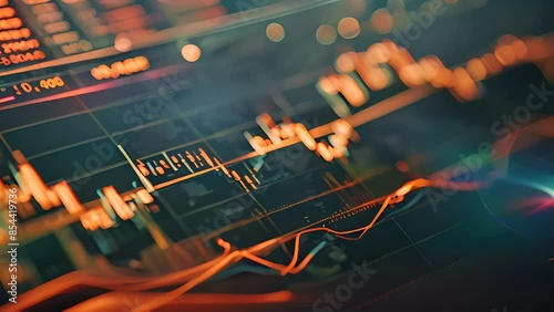A close up of a stock market graph showing the rise and fall of stock prices.