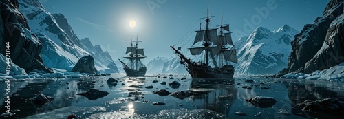 Two Ships Anchored in a Frozen Sea.