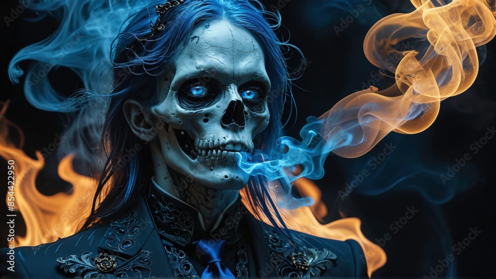 Skeleton Man with Blue and Gold Smoke. Skeleton Man with Blue and Gold Smoke.
