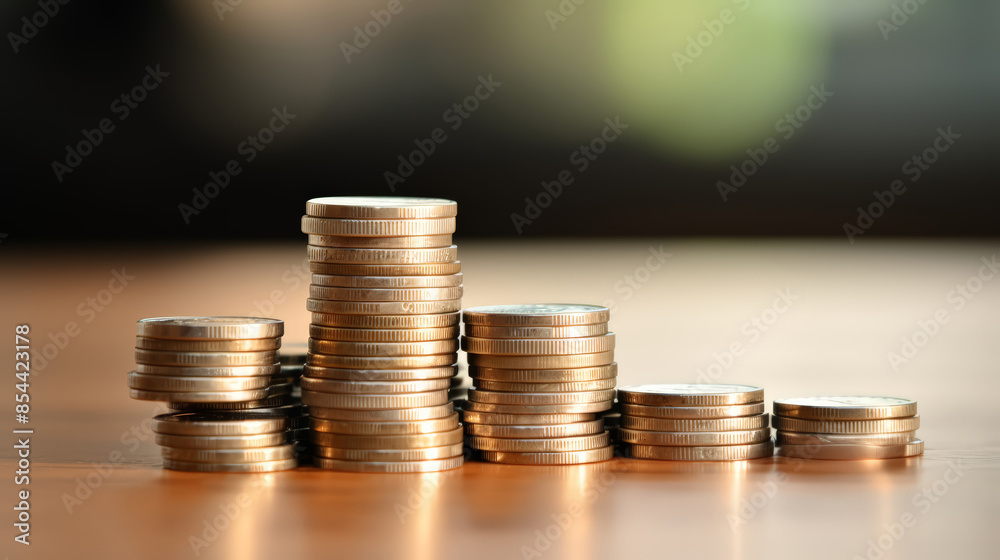 Close up with stack of coin model with blurred background ,Business Finance and Money concept, Money coin stack growing graph with bokeh background,investment concept Close up with stack of coin model with blurred background ,Business Finance and Money concept, Money coin stack growing graph with bokeh background,investment concept