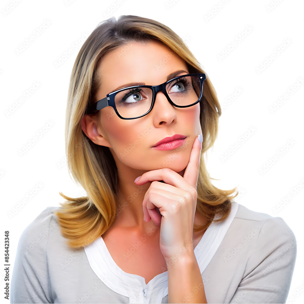 woman with glasses thinking transparent background woman with glasses thinking transparent background