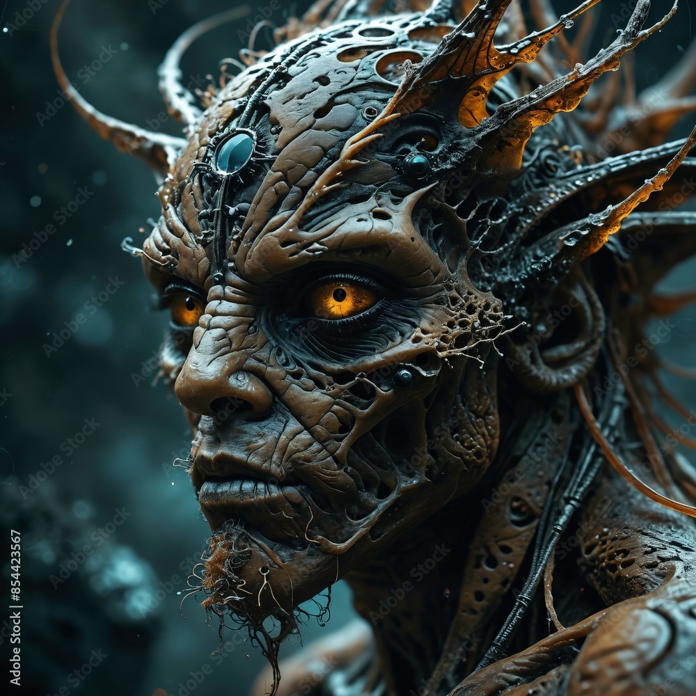 Close-up of a Creepy, Glowing-Eyed Creature. Close-up of a Creepy, Glowing-Eyed Creature.