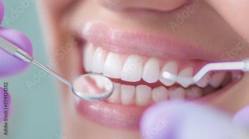 Cosmetic dentist performing teeth whitening close up, cosmetic dentistry ,aesthetic clinic.