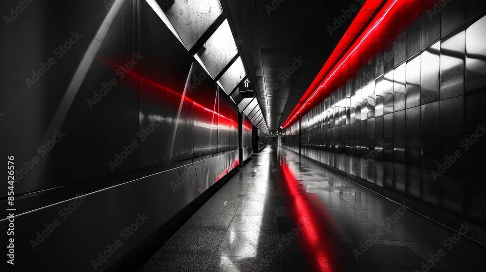 Obraz premium Dynamic Art Deco Contrast: Abstract Composition with Vibrant Colors and Depth of Field in Wide Angle Monochrome Scene