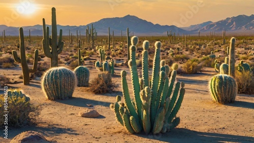  A desert scene with opal cacti shimmering in the sun