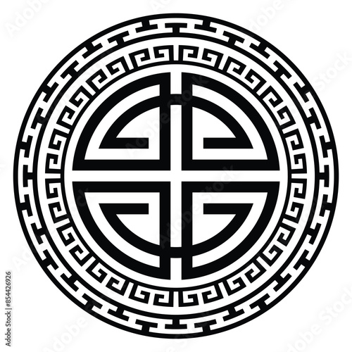 Vector round ethnic element, circular Mongolian national ornament, decorative design templates, isolated on white background	