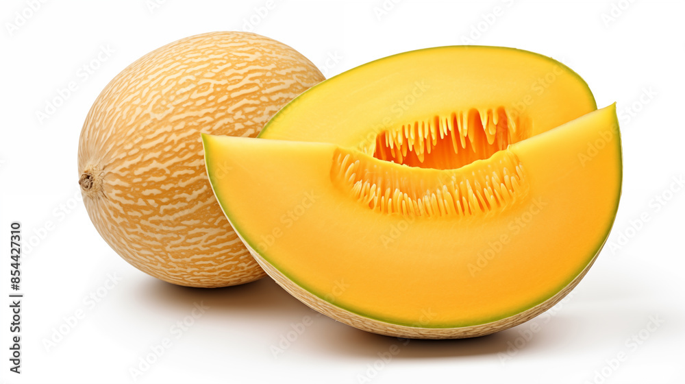 Melon with haft slice isolated on white background. Melon with haft slice isolated on white background.