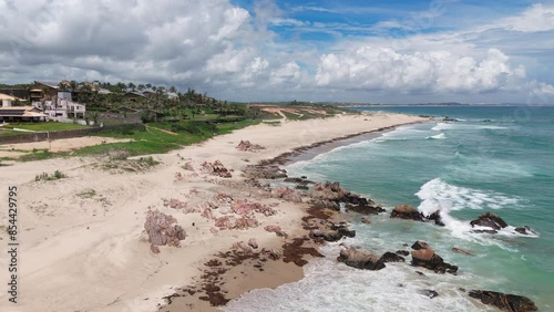 Formações rochosas na praia do Barro Preto - Aquiraz, Ceará, Brasil. Imagem aérea de drone. photo