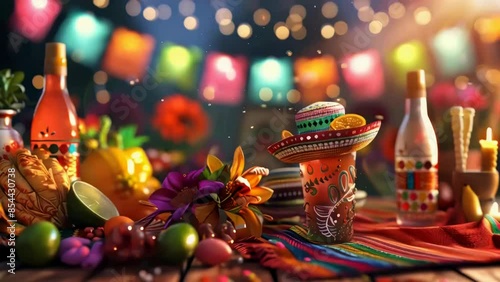 Table with variety of food and drinks, including margarita glass