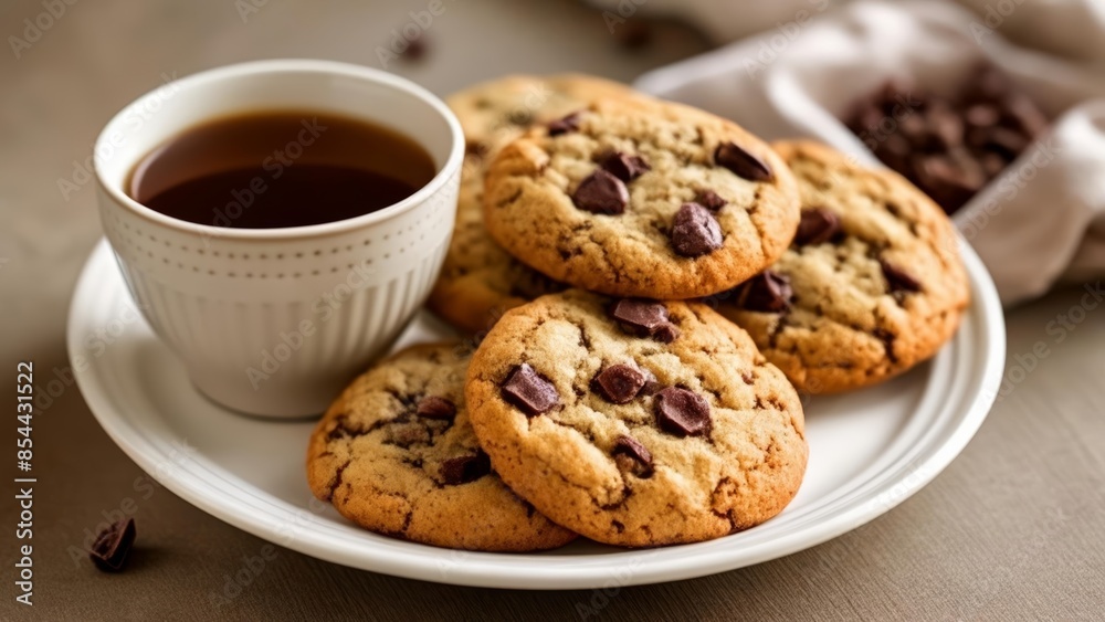 Deliciously indulgent chocolate chip cookies and coffee Deliciously indulgent chocolate chip cookies and coffee
