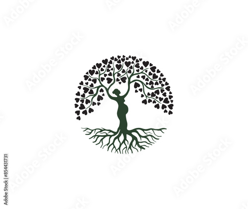Abstract Human tree logo. Unique Tree Vector illustration with circle and abstract pregnant woman 