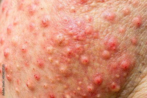 red rash skin with acnes and blister