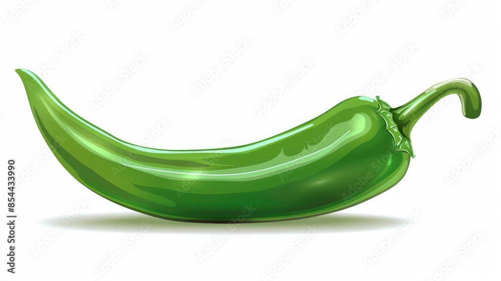 Chili pepper in green color set against a white backdrop Chili pepper in green color set against a white backdrop
