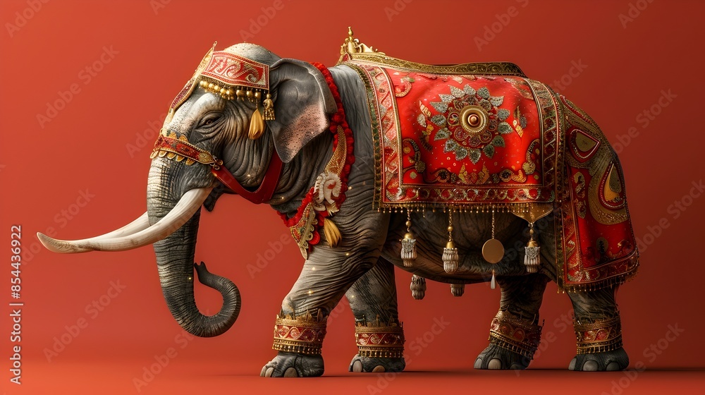 Obraz premium Surreal of Elaborately Adorned Thai Elephant in Traditional National Costume