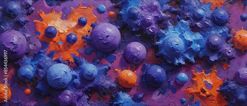 Wallpaper Mural This oil painting on canvas features a surreal array of different shapes in intense ultraviolet hues, with thick layers of paint and raised textures adding depth and dimension, Generative AI Torontodigital.ca