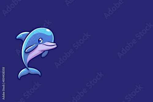 mignon dauphin bleu, dessin vectoriel sur fond bleu, ludique enfantin et éducatif  espace négatif copyspace photo
