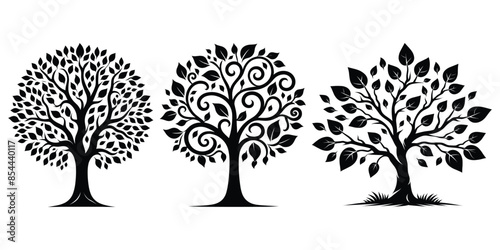 Set of Tree silhouettes vector illustration Isolated on White Background