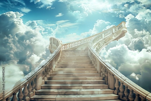 A grand staircase that ascends into the clouds, each step an epoch in history photo
