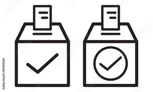 Vote ballot box for voting flat vector icon. Vector set of vote with paper for voting.