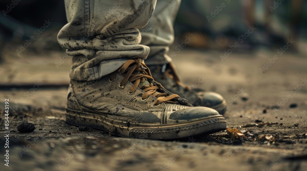 Close up of an old man s leg in a worn sneaker Close up of an old man s leg in a worn sneaker