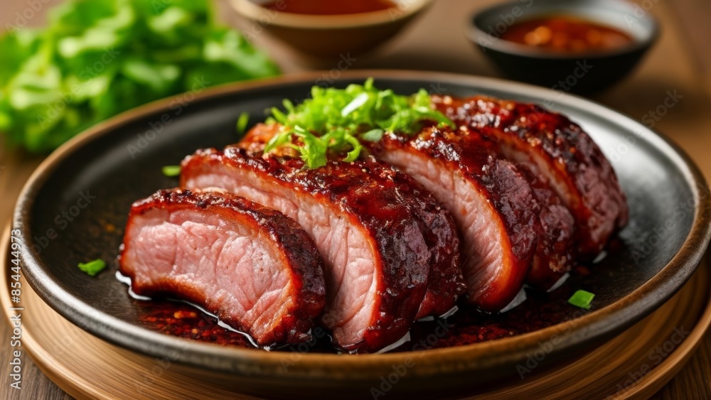 Deliciously glazed pork belly ready to be savored Deliciously glazed pork belly ready to be savored