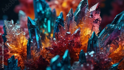 colorful crystal formations with geometric shapes and translucent hues, background, wallpaper photo