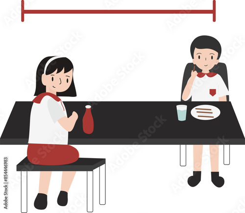 Lunch time at school flat design illustration isolated in white background