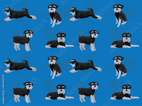 Dog Standard Schnauzer Grey and Black Coat Cartoon Cute Seamless Wallpaper Background