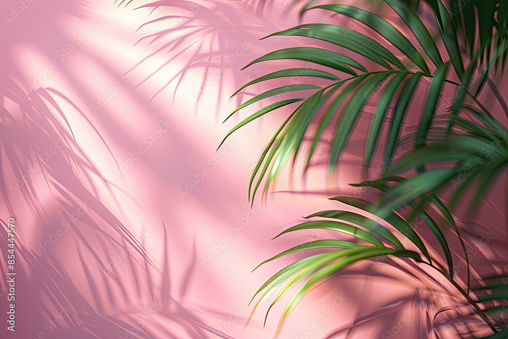 Blurred shadow from palm leaves on pastel wall, tropical theme, front view, highlighting soft and calming textures, digital tone, Monochromatic Color Scheme Blurred shadow from palm leaves on pastel wall, tropical theme, front view, highlighting soft and calming textures, digital tone, Monochromatic Color Scheme