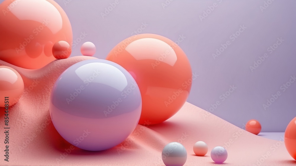Minimalist background with soft coral spheres on pink surface. Mix of sizes and textures for a playful, elegant visual, pastel colors Minimalist background with soft coral spheres on pink surface. Mix of sizes and textures for a playful, elegant visual, pastel colors