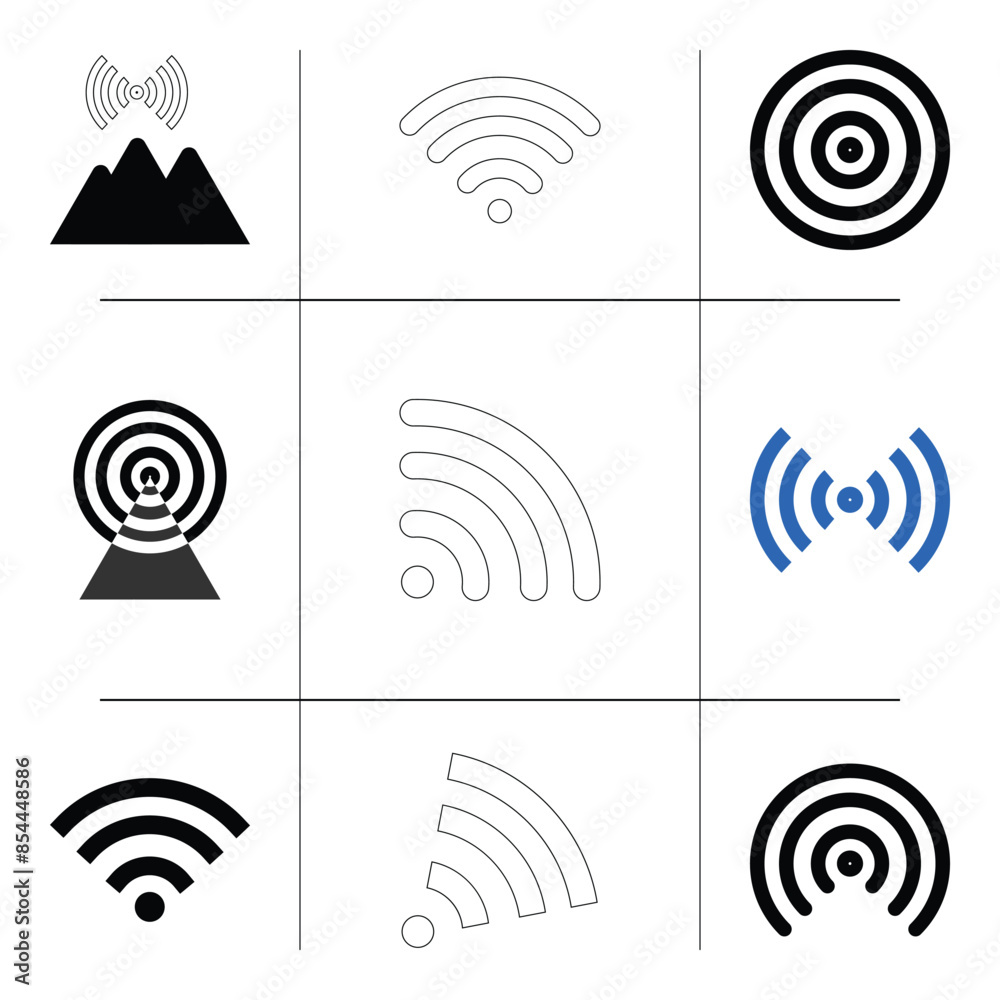 Radio Waves Communication. Wireless signal web icon set. WiFi Zone Sign. Radio Waves Communication. Wireless signal web icon set. WiFi Zone Sign.
