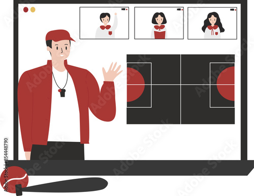 PE online class flat design illustration isolated in white background. Healthy lifestyle Vector