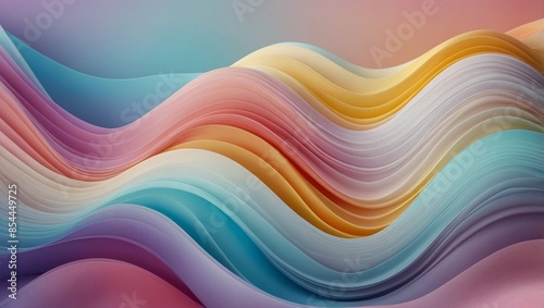 smooth, colorful waves. The background features a gradient mesh with soft pastel shades of pink, blue, yellow, and purple