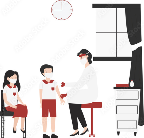 Vaccination in school flat design illustration isolated in white background