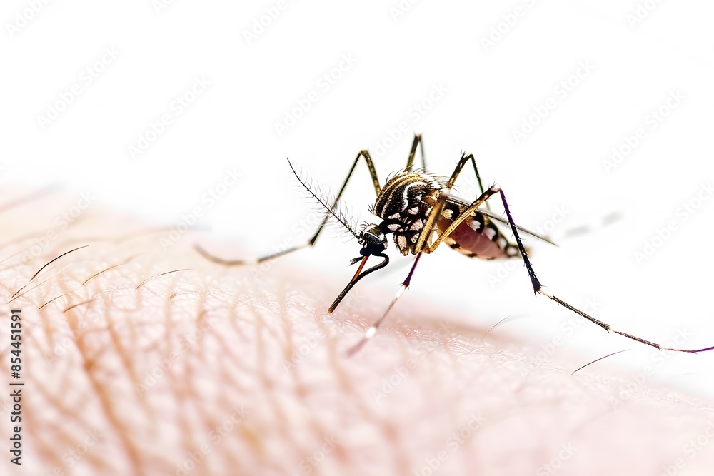 Close Up of a Mosquito Feeding on Human Skin. Close Up of a Mosquito Feeding on Human Skin.
