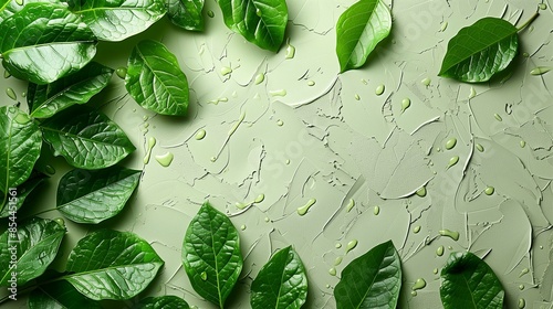 Vibrant Green Leaves Set Against a White Background, Highlighting Natural Texture and Fresh Botanical Details in a Minimalistic Composition