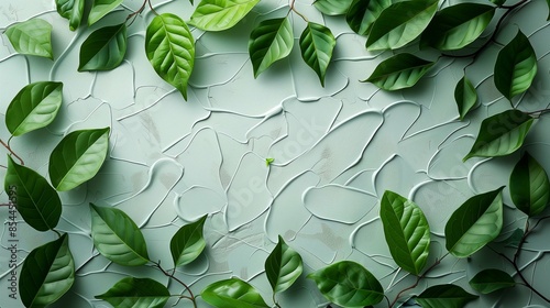 Vibrant Green Leaves Set Against a White Background, Highlighting Natural Texture and Fresh Botanical Details in a Minimalistic Composition