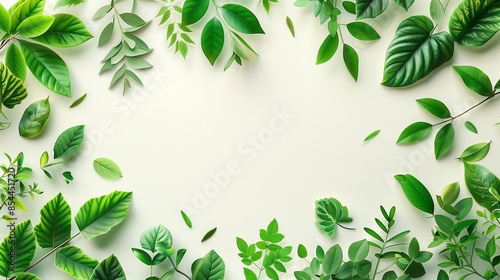 Vibrant Green Leaves Set Against a White Background, Highlighting Natural Texture and Fresh Botanical Details in a Minimalistic Composition