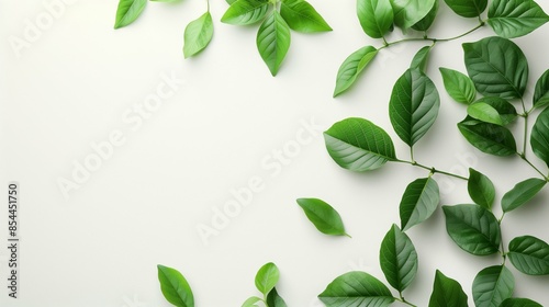 Vibrant Green Leaves Set Against a White Background, Highlighting Natural Texture and Fresh Botanical Details in a Minimalistic Composition