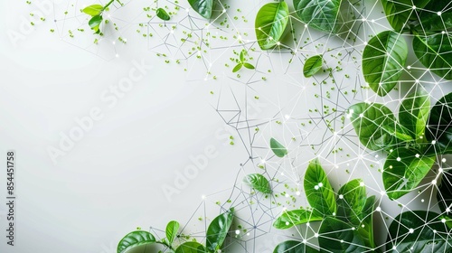 Vibrant Green Leaves Set Against a White Background, Highlighting Natural Texture and Fresh Botanical Details in a Minimalistic Composition