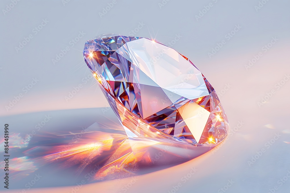 Sparkling Diamond Reflecting Light on White Background Sparkling Diamond Reflecting Light on White Background